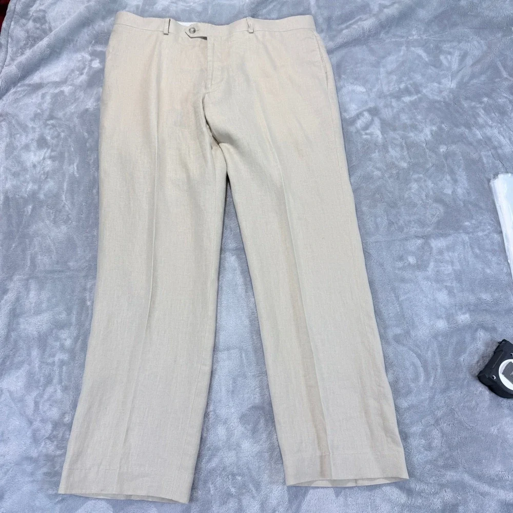 Pronto Uomo‎ Platinum Mens Beige Linen Dress Pants Size 38x30 Flat Front